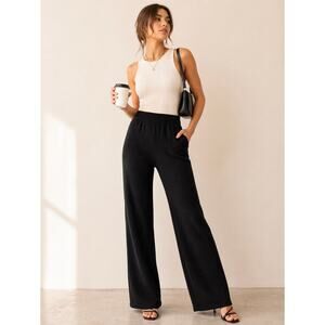 LNA Ribbed Wide Leg Pants Black High Rise Stretch Lounge Women's M Pull On